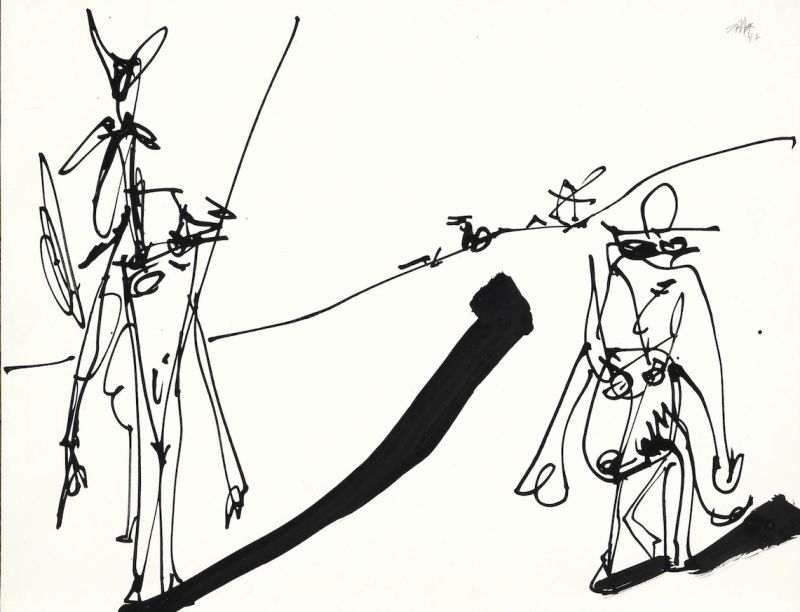 Illustration pour Don Quijote de la Mancha, Miguel de Cervantès, Galaxia Gutenberg, encre de Chine sur papier, Barcelone 1987 © Succession Antonio Saura